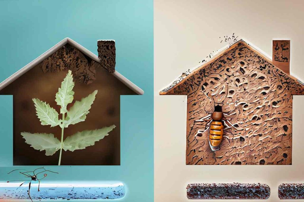 Healthy home and a termite-infested home